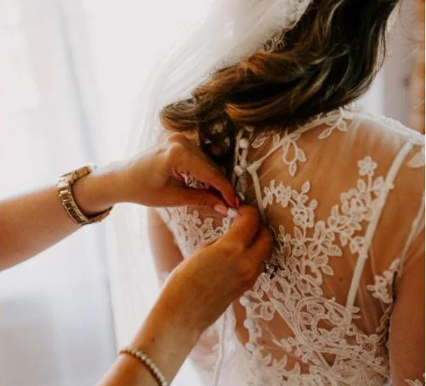 Rustic Bohemian Lace Illusion Neckline Long Sleeves Wedding Dresses - Image 5