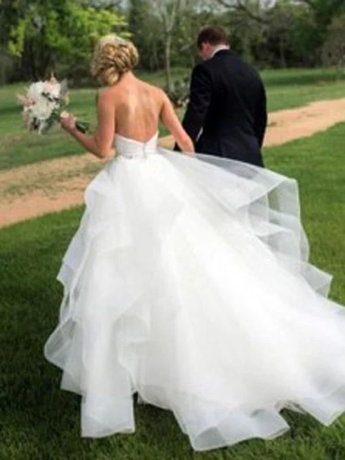 Satin Ball Gown Sweetheart Organza & Ruffled Wedding Dresses - Image 2
