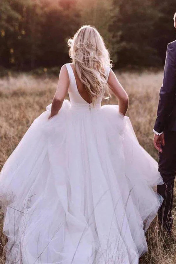 Satin Tulle A-Line Bateau Sleeveless Wedding Dresses With Bow - Image 4