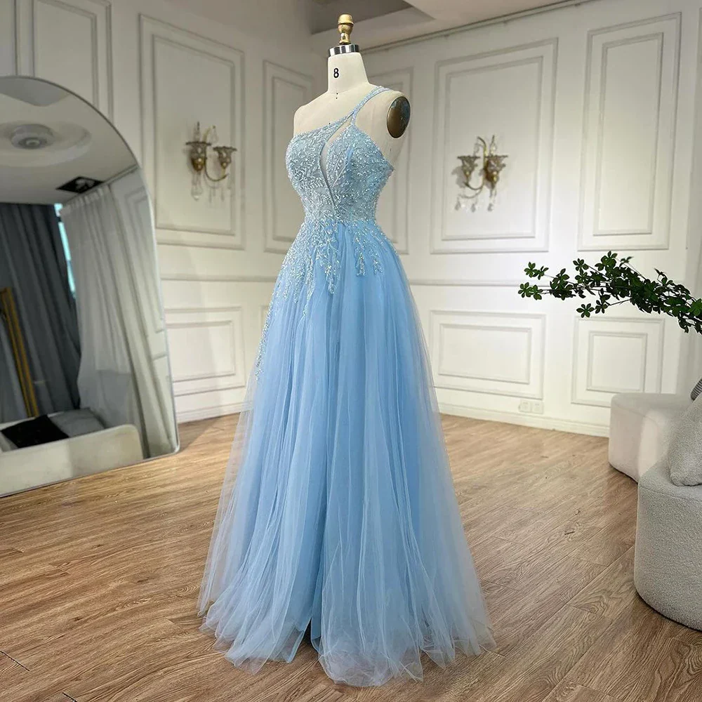 Serene Hill  Blue Spaghetti Strap A Line One Shoulder Prom Dress 2025 LA72589 - Image 7