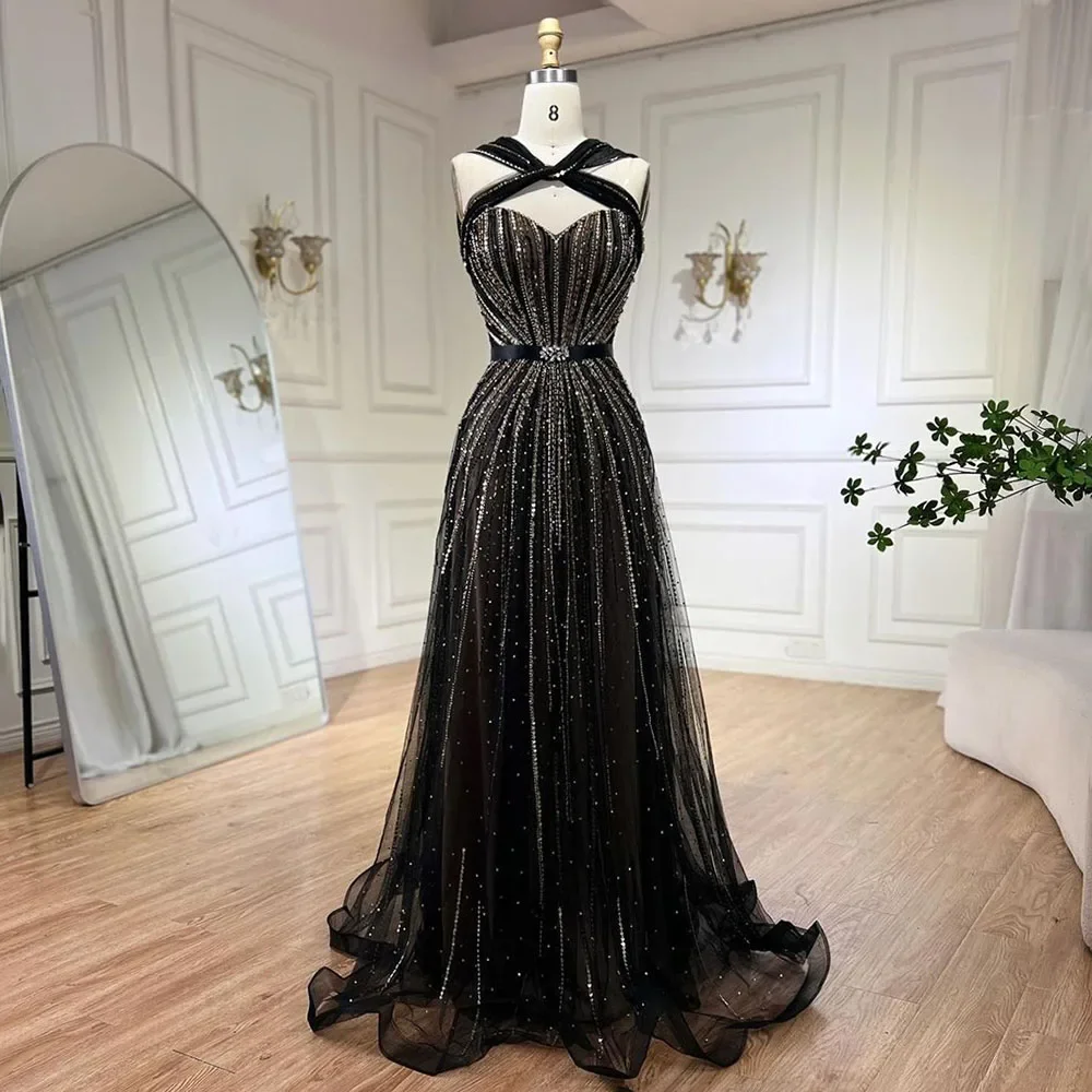 Serene Hill Dubai Turquoise Spaghetti Strap Mermaid Luxury Beaded Evening Dresses Gowns For Women Wedding Party - Image 9