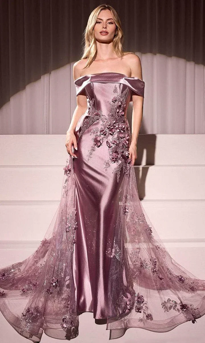 Sexy Floral Off-Shoulder Trumpet Backless Evening Dress - Image 3