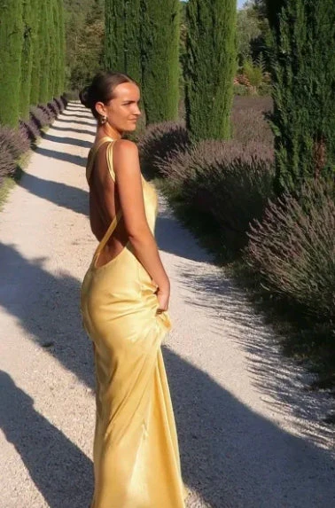 Sexy Open Silk Back One Shoulder Backless Maxi Dress - Image 4