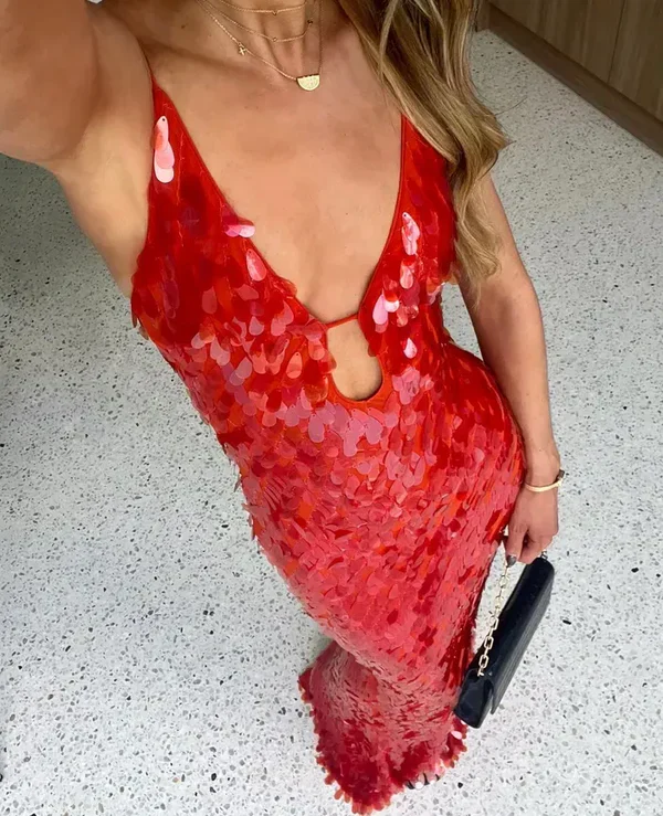 Sexy Sleeveless Spaghetti Straps Backless Sequin Maxi Long Dress Prom Dresses - Image 4