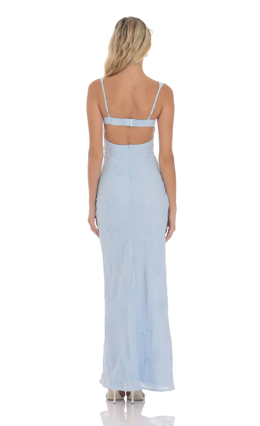 Sexy Spaghetti Straps Floral Open Back  Blue Mermaid Maxi Dress Prom Dresses - Image 3
