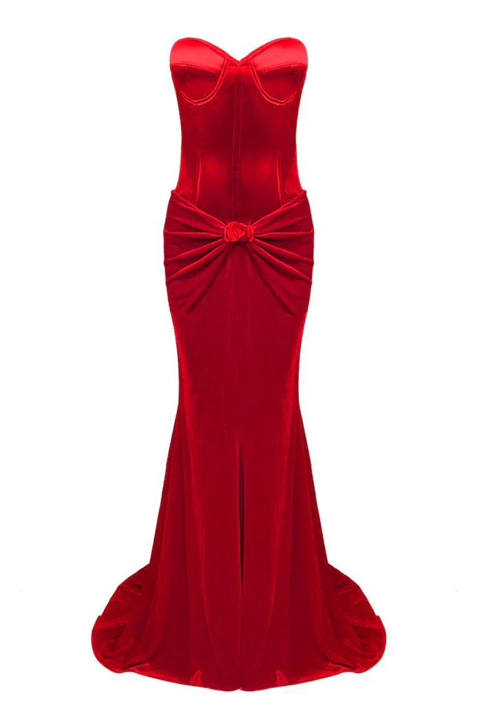 Sexy Sweetheart Satin Top Bowknot High Waist Fishtail Two Piece Maxi Dress - Image 3