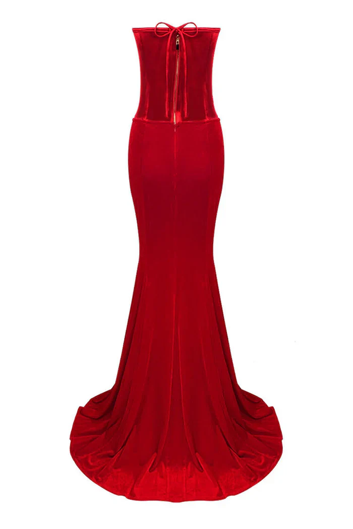 Sexy Sweetheart Satin Top Bowknot High Waist Fishtail Two Piece Maxi Dress - Image 4