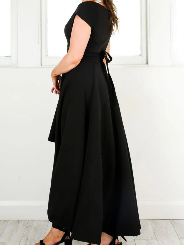 Sexy V Neck Cap Sleeves Satin High Low Homecoming Dress PD073 - Image 2