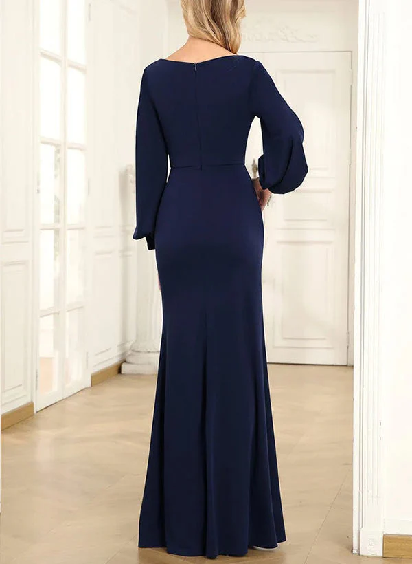Sheath/Column Cowl Neck Long Sleeves Floor-Length Mother of the Bride Dresses - Image 3