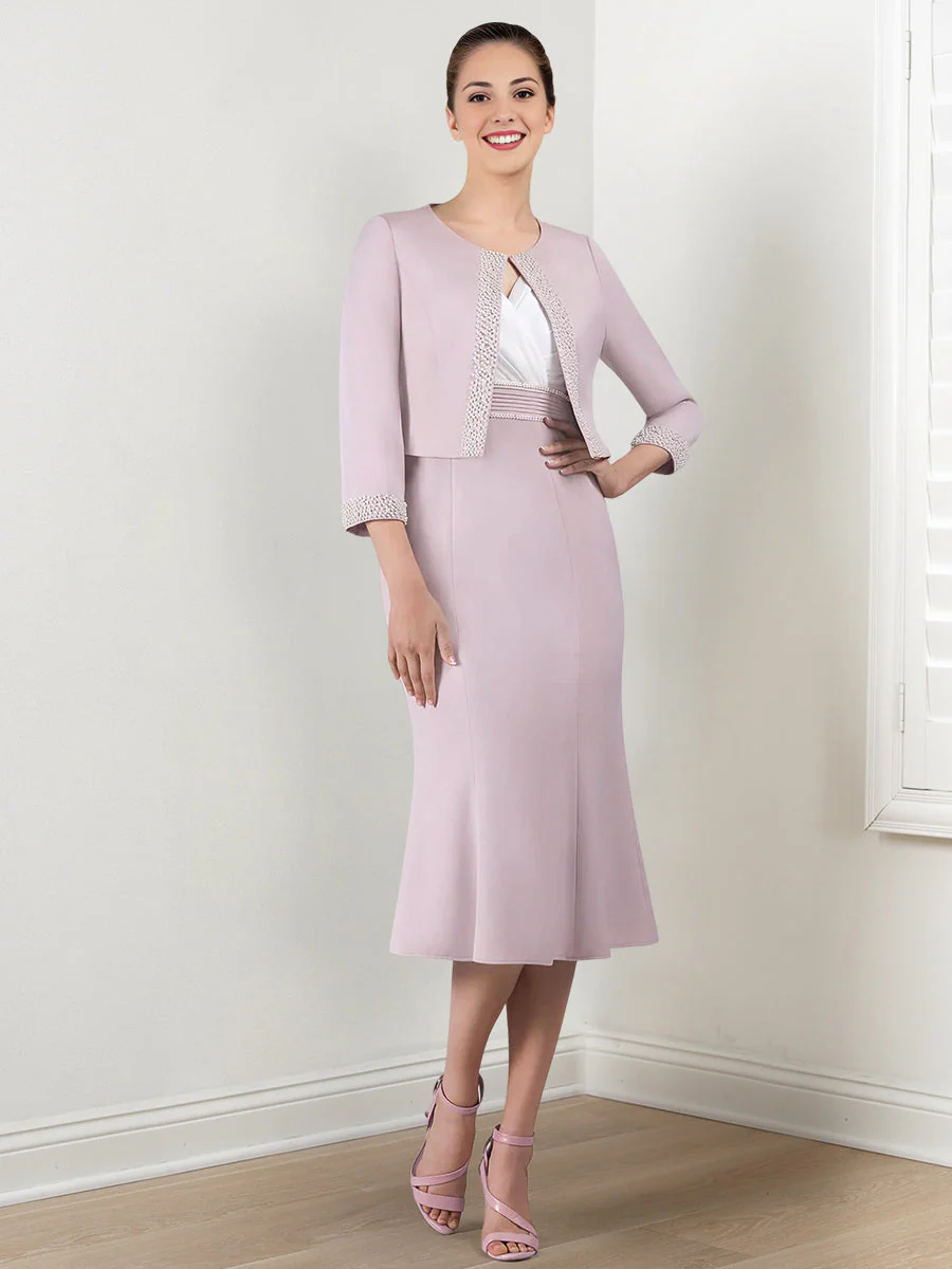 Sheath/Column Mother of the Bride Dresses with Jacket & Beading - Image 5