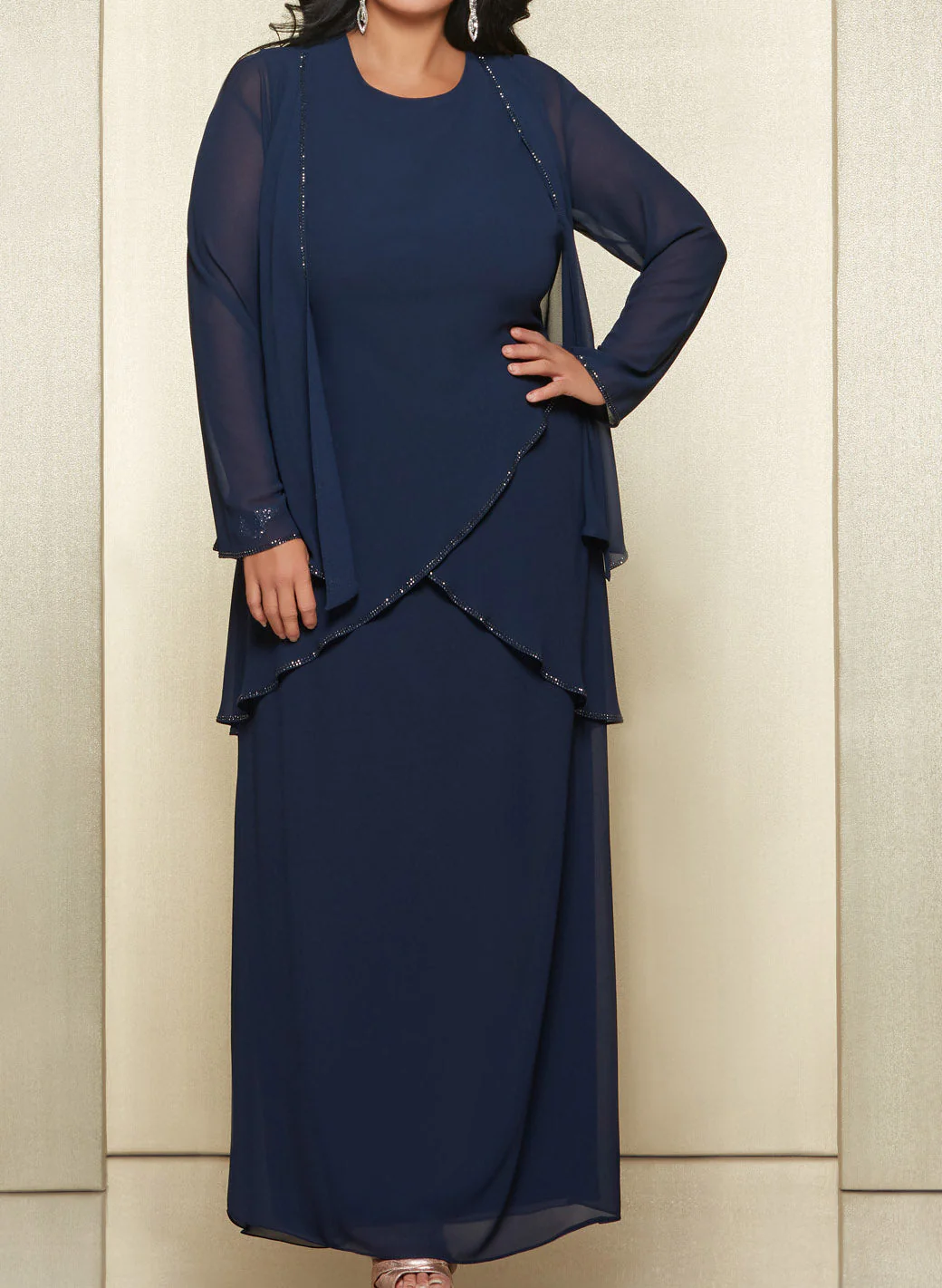 Sheath/Column Round Neck Chiffon Mother of the Bride Dresses with Jacket - Image 3