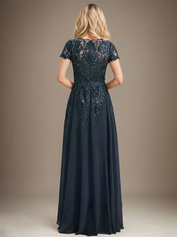 Sheath/Column Scoop Illusion Floor-Length Lace Chiffon Mother of the Bride Dress With Sequins - Image 2