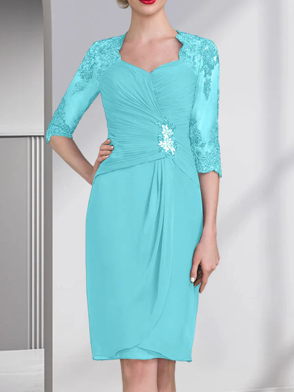 Sheath/Column Sweetheart Knee-Length Chiffon Mother of the Bride Dress With Beading Appliques Lace Sequins Pleated - Image 10