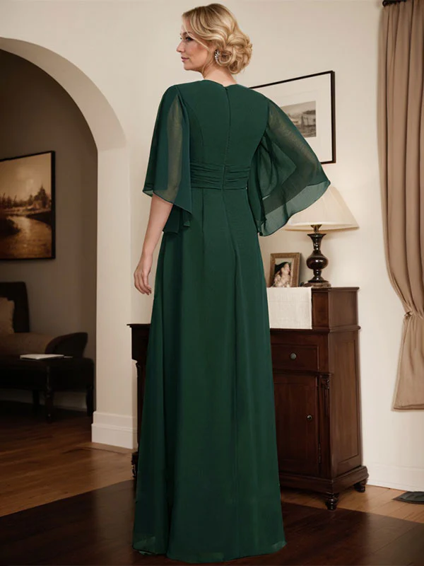 Sheath/Column V-Neck Floor-Length Chiffon Mother of the Bride Dress With Pleated Sequins Beading - Image 7