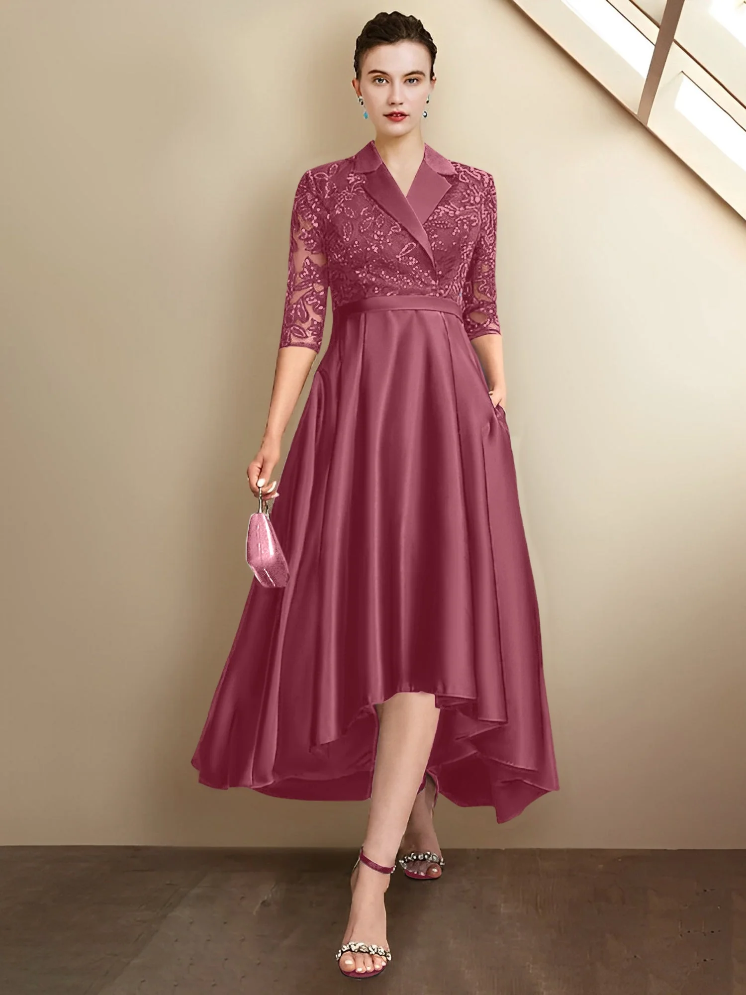 Sheath/Column V-Neck Tea-Length Mother of the Bride Dresses - Image 105
