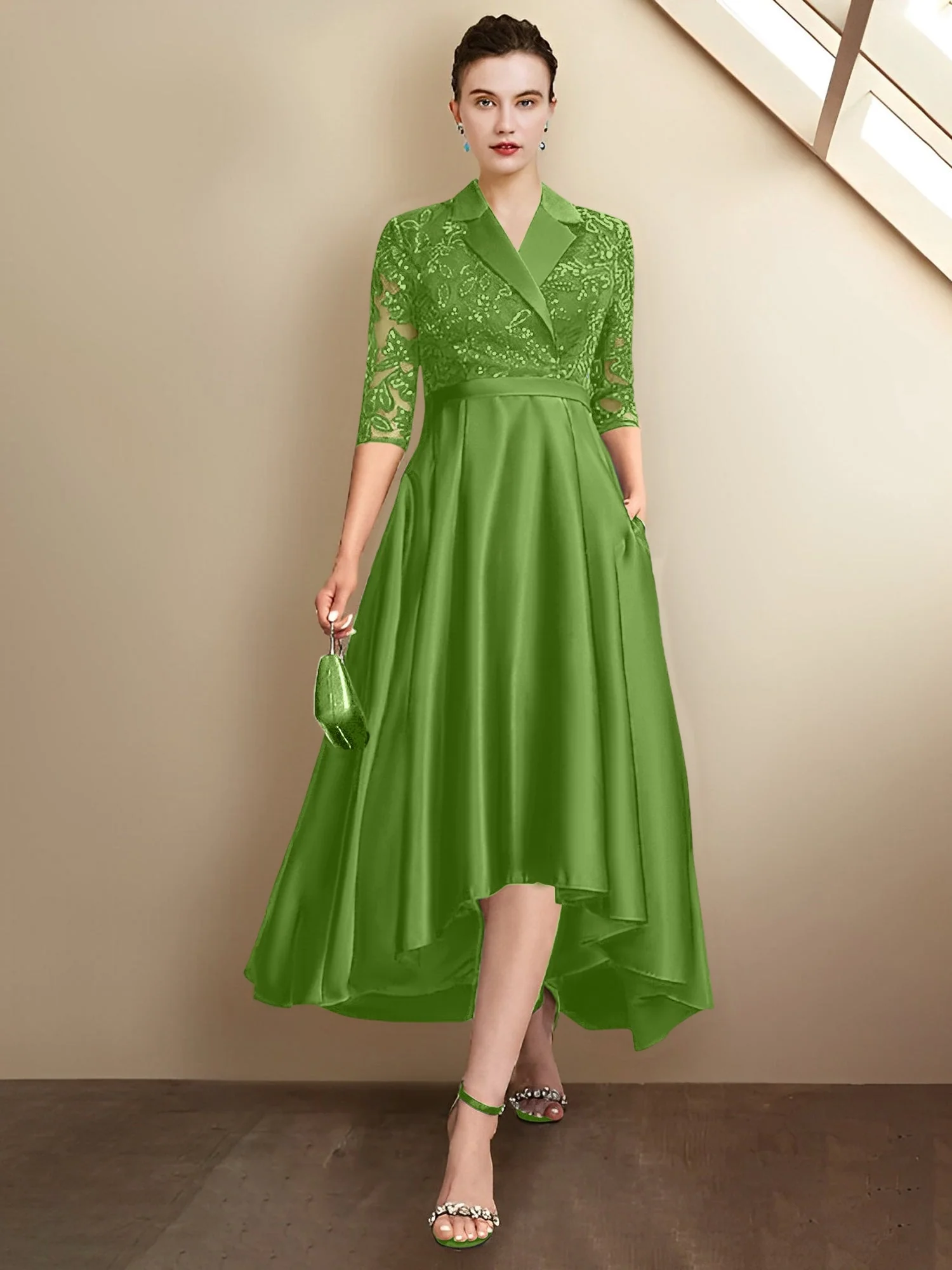 Sheath/Column V-Neck Tea-Length Mother of the Bride Dresses - Image 109