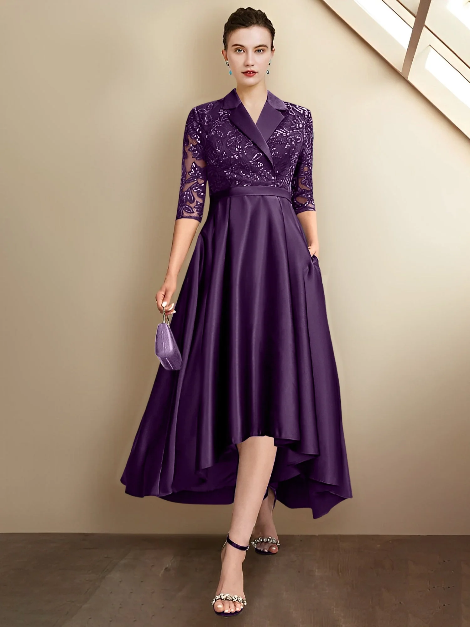 Sheath/Column V-Neck Tea-Length Mother of the Bride Dresses - Image 116