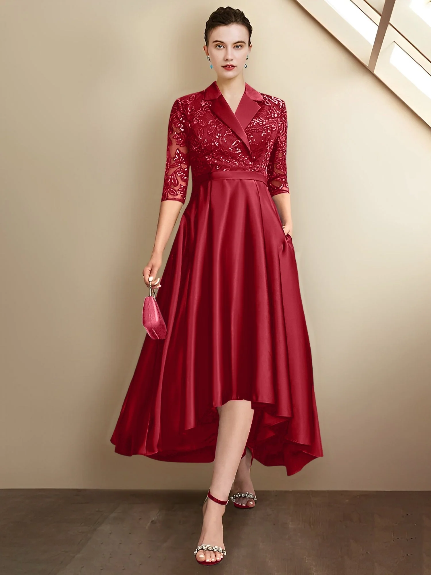 Sheath/Column V-Neck Tea-Length Mother of the Bride Dresses - Image 133