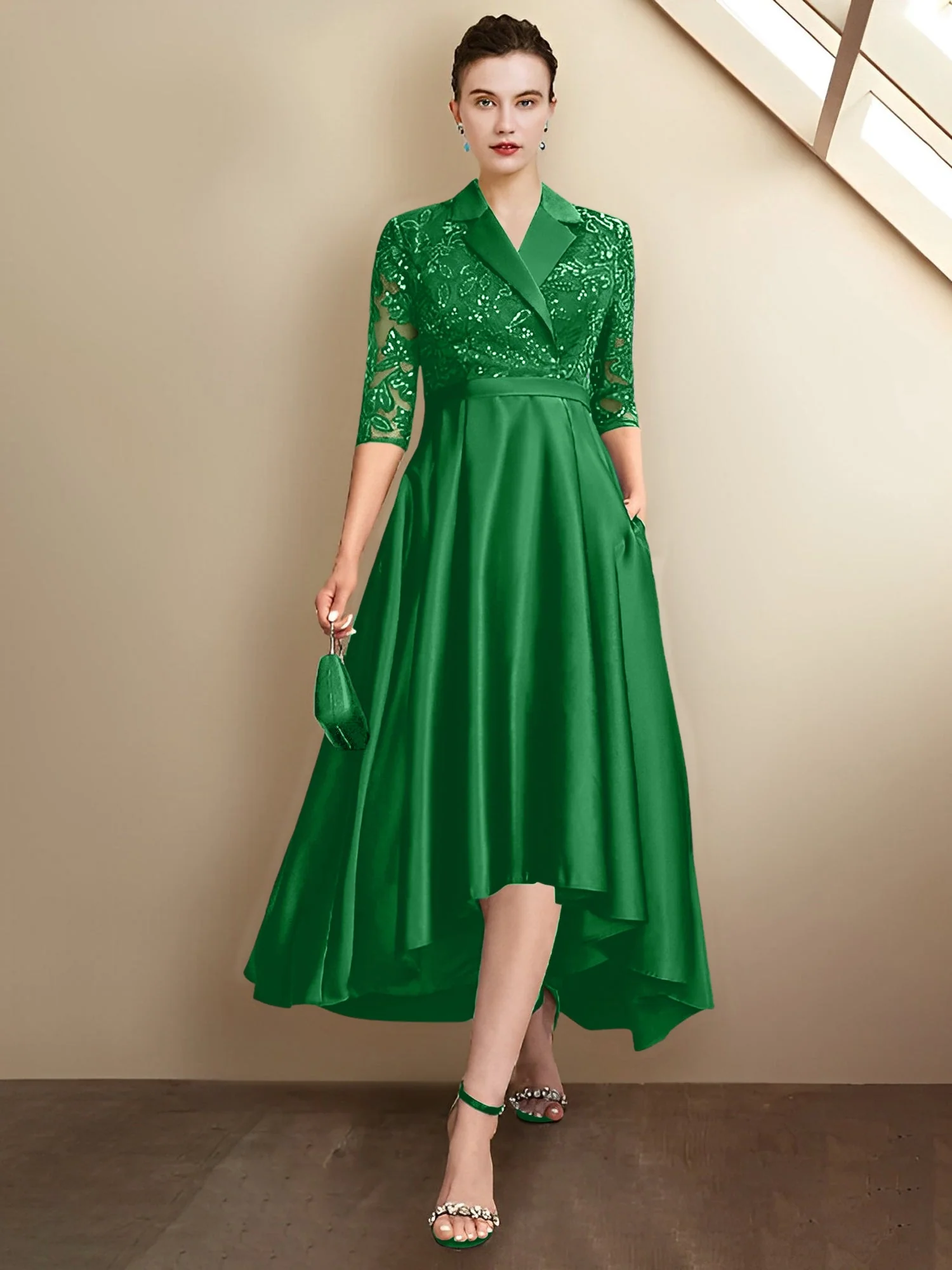 Sheath/Column V-Neck Tea-Length Mother of the Bride Dresses - Image 25