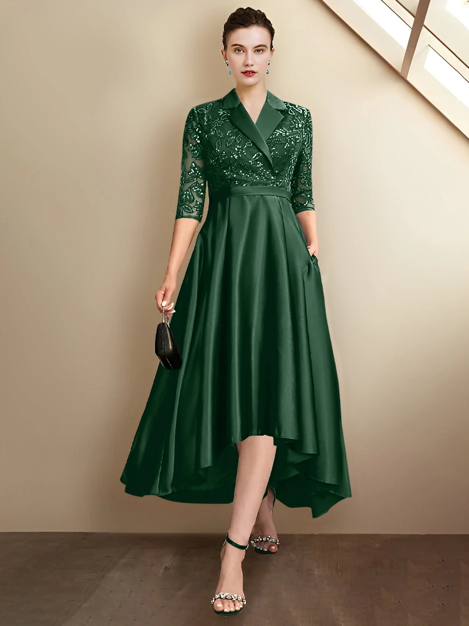 Sheath/Column V-Neck Tea-Length Mother of the Bride Dresses - Image 79