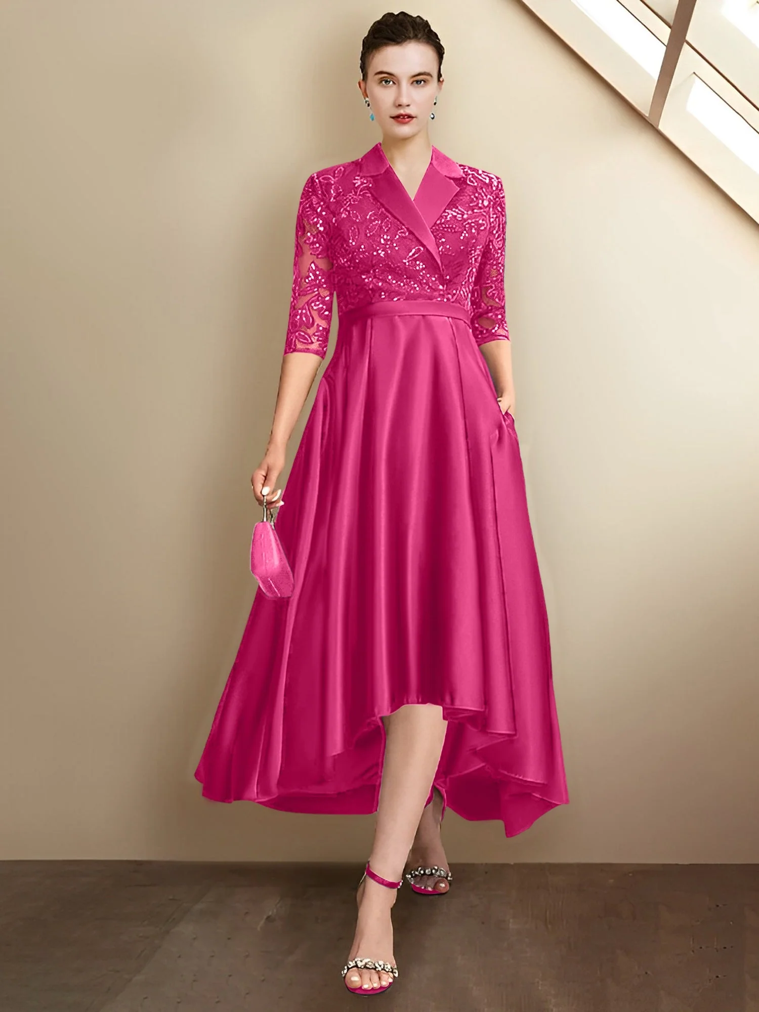 Sheath/Column V-Neck Tea-Length Mother of the Bride Dresses - Image 87