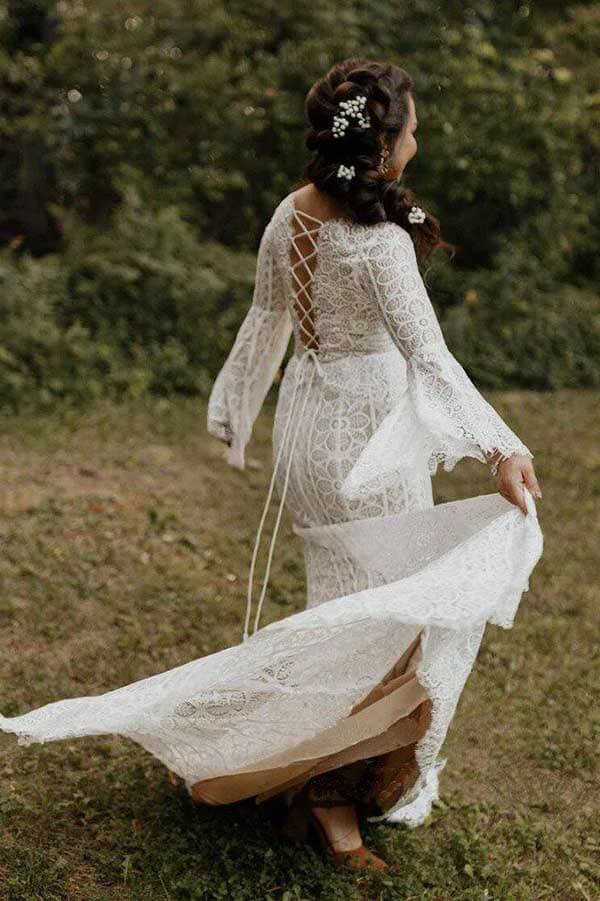 Sheath Long Sleeves Lace up Back Beach Wedding Dresses, Bridal Gown - Image 2