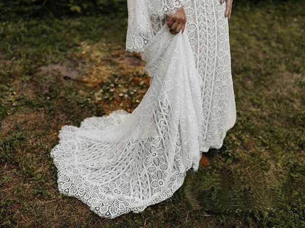 Sheath Long Sleeves Lace up Back Beach Wedding Dresses, Bridal Gown - Image 5