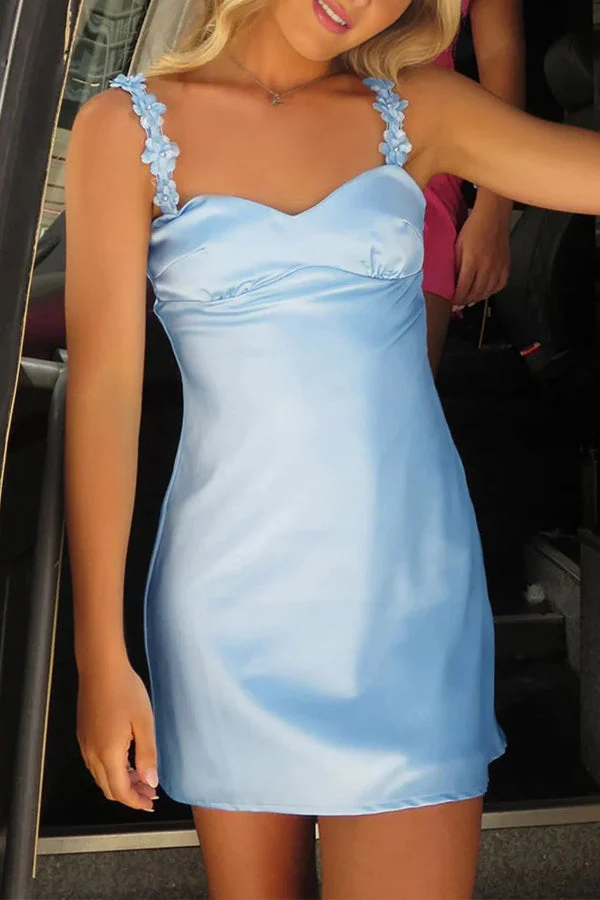 Sheath Satin V Neck Short Black Homecoming Dress with Flower Straps - Image 5