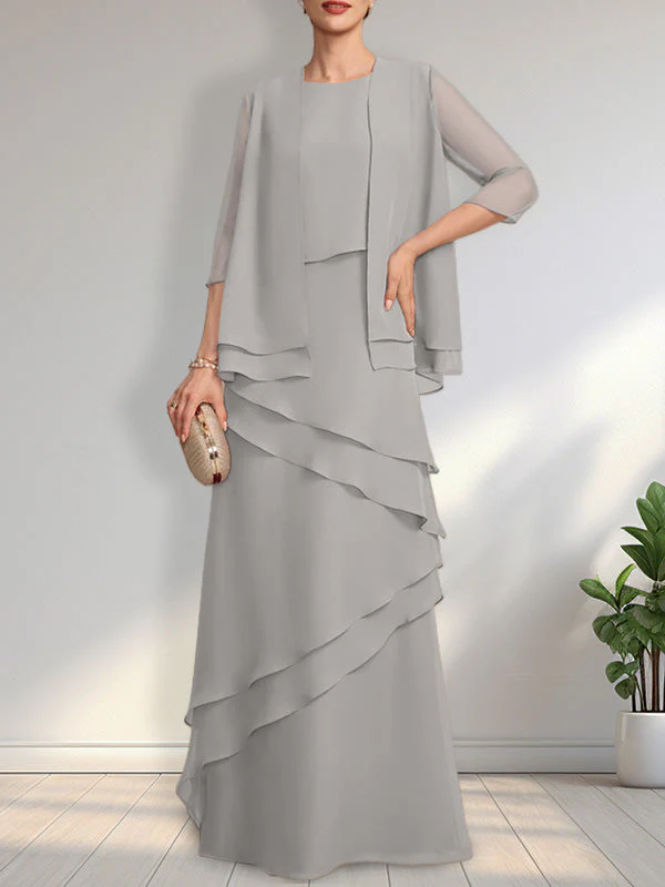 Sheath Scoop Floor-Length Chiffon Mother of the Bride Dress - Image 9