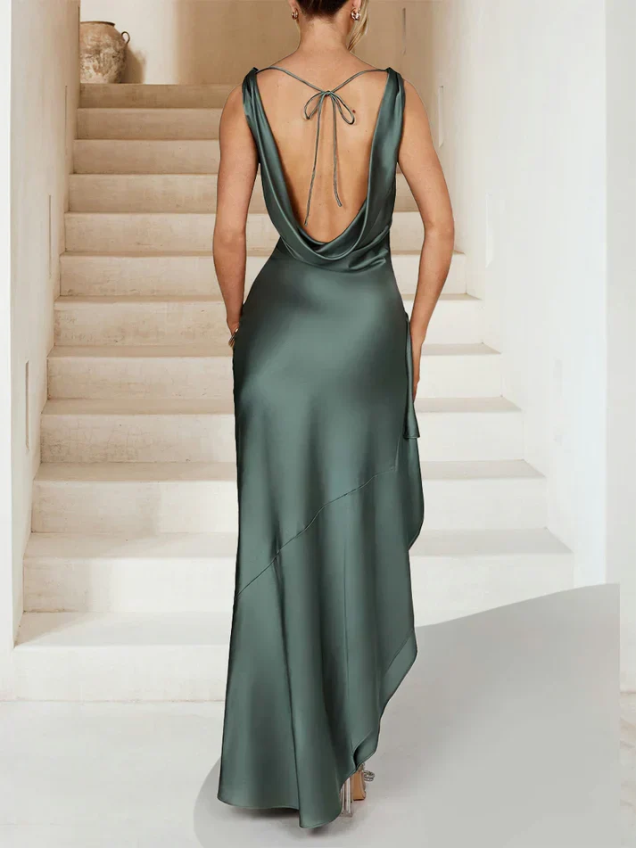 Sheath V-Neck Ankle-Length Ruched Evening Dresses with Split Sid - Image 3