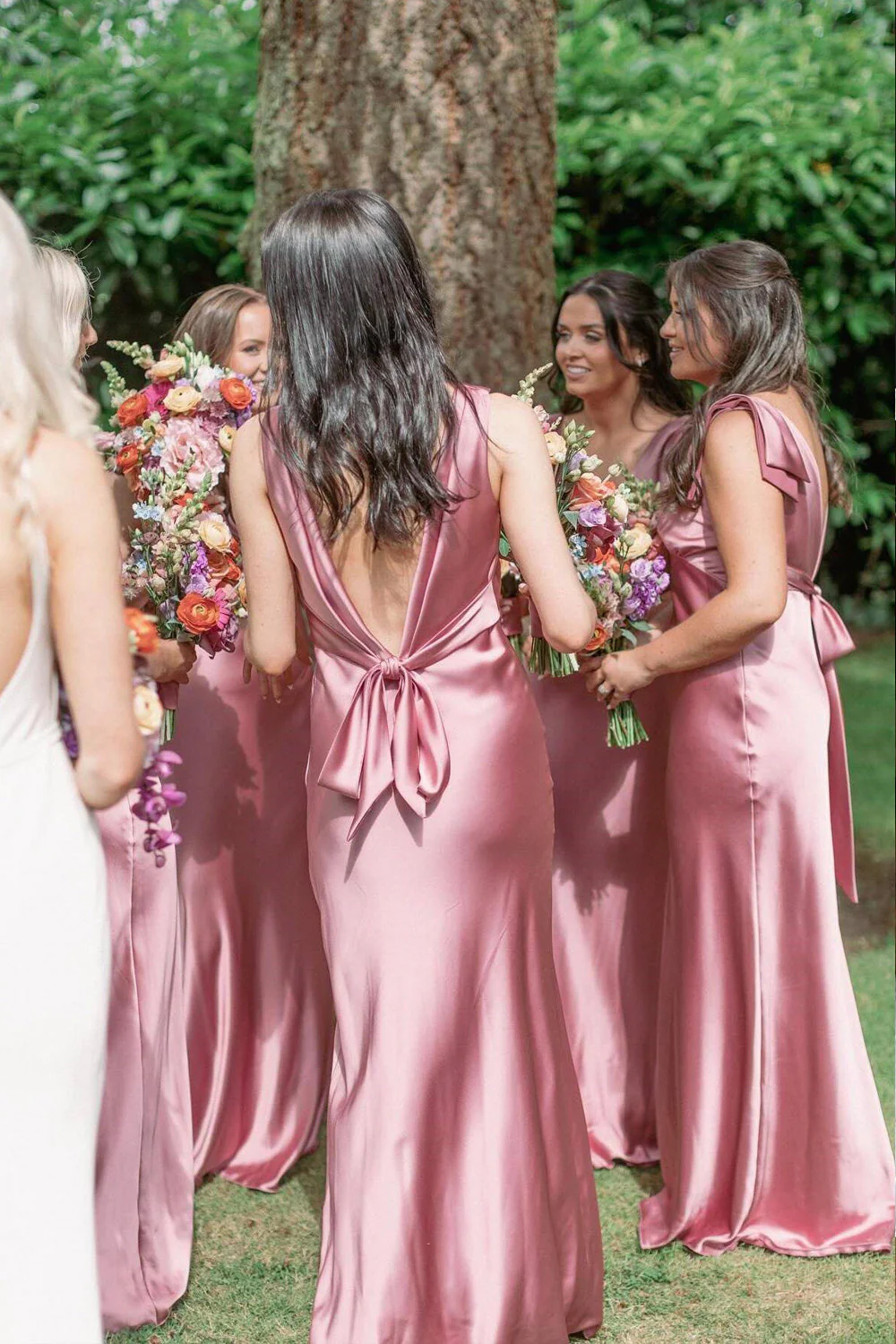 Sheath V Neck Silver Long Bridesmaid Dress With Bowknot - Image 5