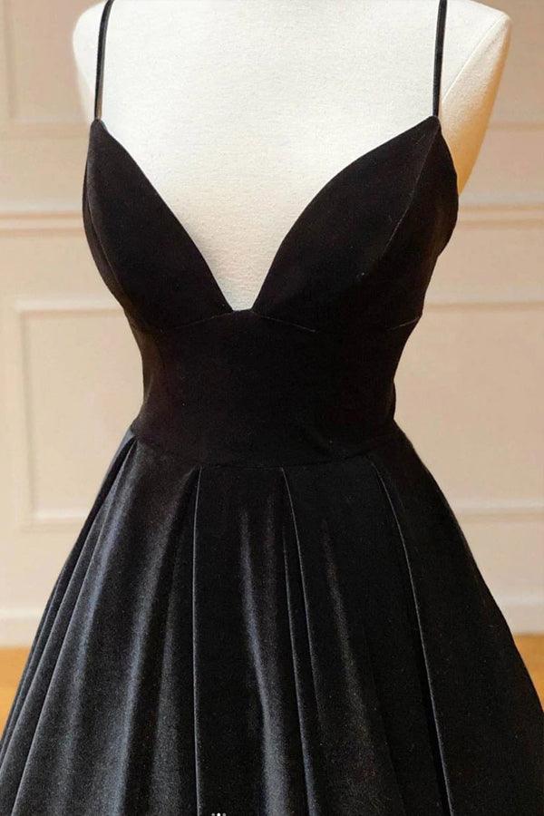 Simple Black Velvet Long Prom Dress, Black Evening Dress - Image 2