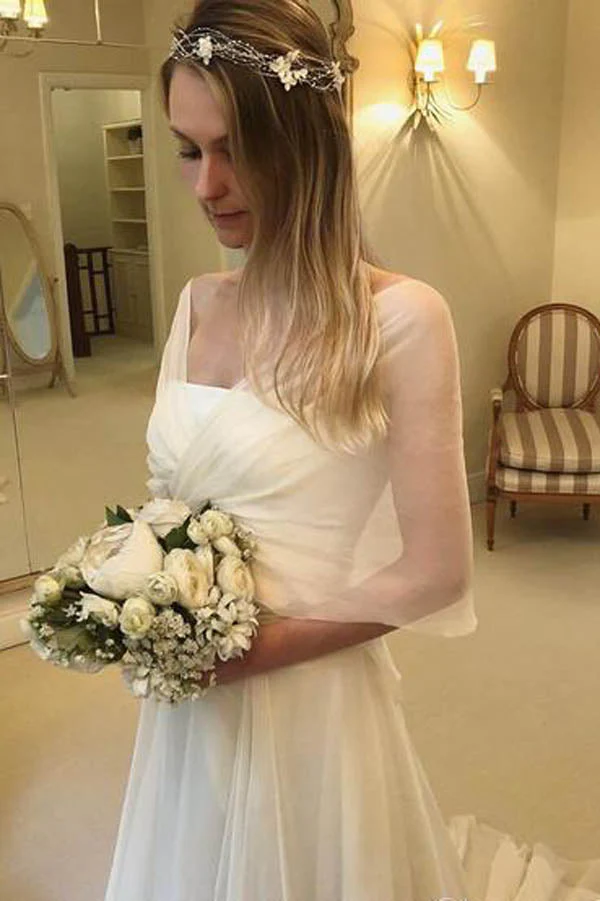 Simple Elegant Chiffon with Wrap Sleeve Beach Wedding Dresses - Image 4