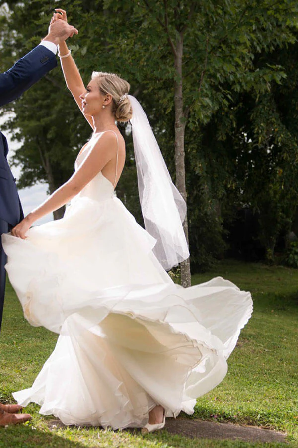 Simple Ivory A-line V-neck Backless Wedding Dresses, Beach Wedding Dress - Image 3