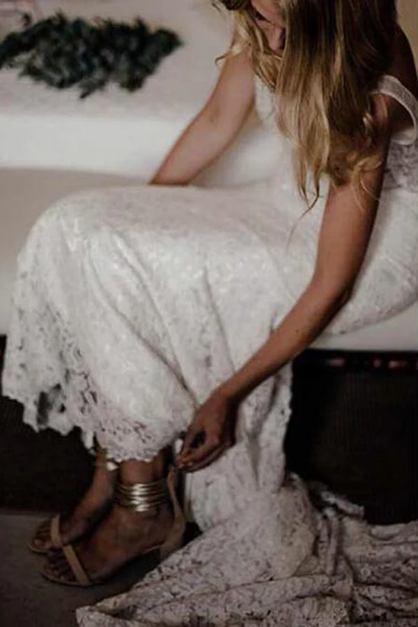Simple Ivory Lace Country Wedding Dresses V-Neck Mermaid Wedding Dress - Image 5