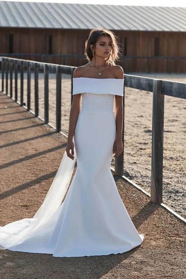Simple Ivory Mermaid Off-the-Shoulder Wedding Dresses, Bridal Gowns - Image 2
