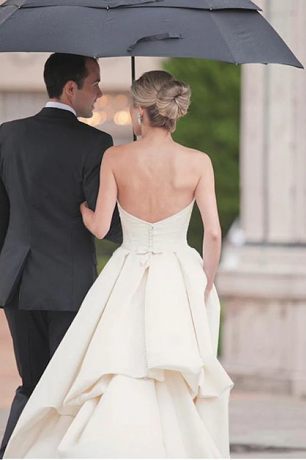 Simple Ivory Satin Sweetheart Strapless Wedding Dress With Court Train - Image 2