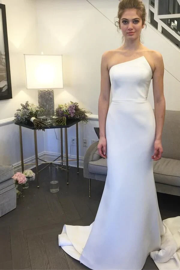 Simple Mermaid Ivory Strapless Wedding Dresses With Train, Wedding Gown - Image 3