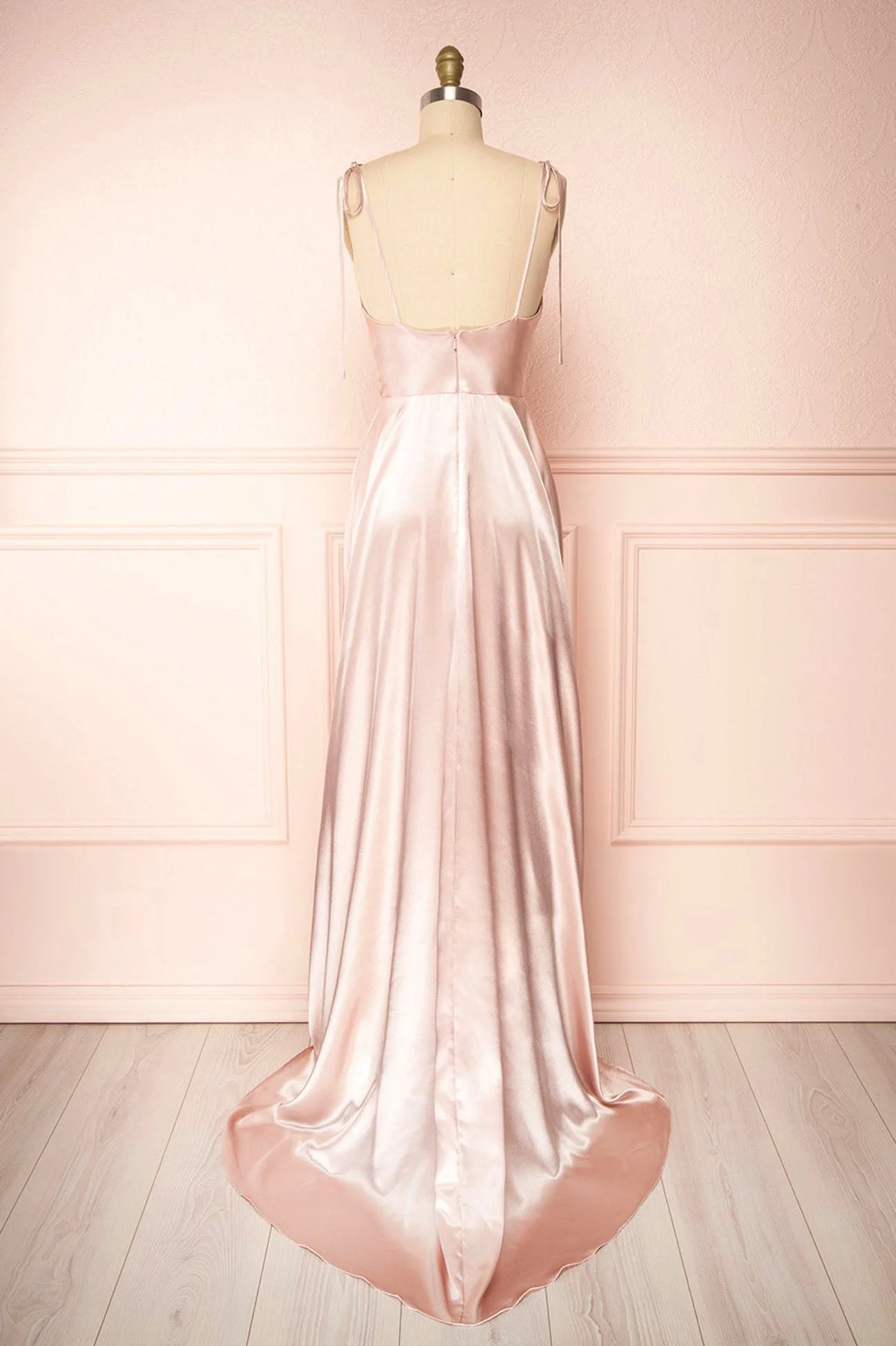 Simple Satin Long A-Line Prom Dress Spaghetti Straps Evening Dress - Image 7