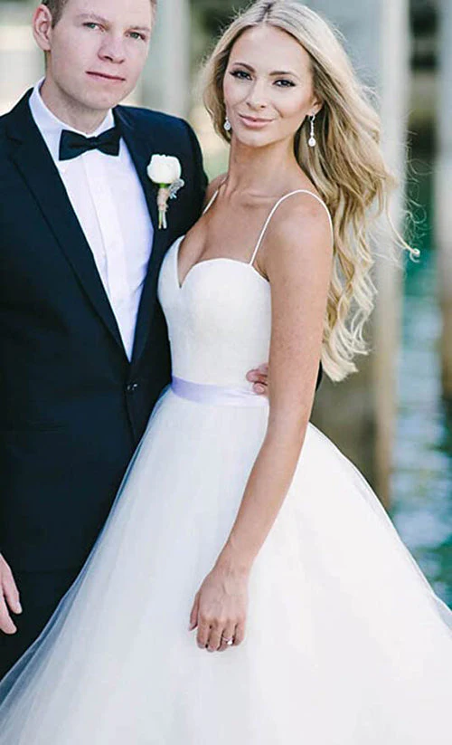 Simple Sweetheart Spaghetti Straps Custom Long Wedding Bridal Dresses - Image 3