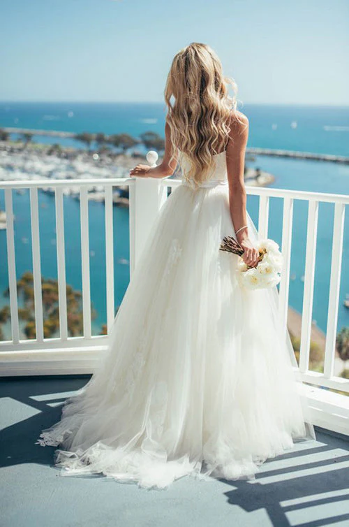 Simple Sweetheart Spaghetti Straps Custom Long Wedding Bridal Dresses - Image 4
