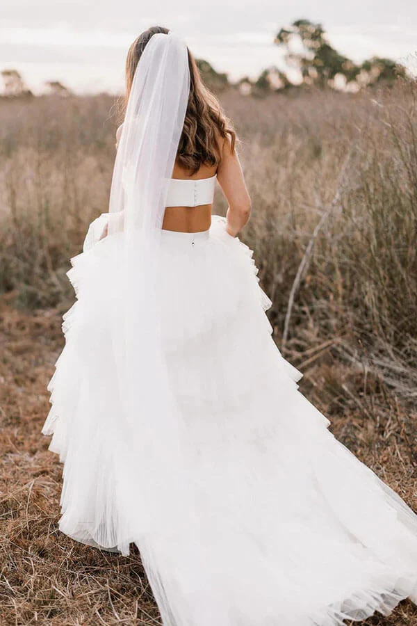 Simple Two Piece Wedding Dress With Layered Tulle Skirt, Bridal Gown - Image 2