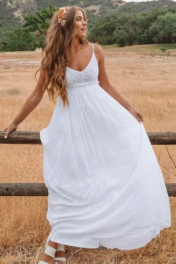 Simple White Lace A-line Plus Size Beach Wedding Dresses, Bridal Dresses - Image 2
