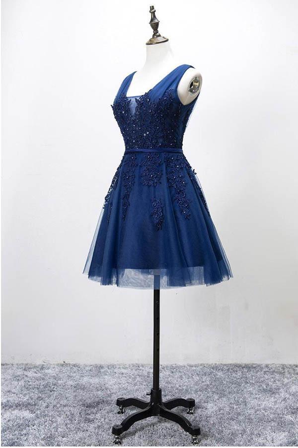 Sleeveless Lace-up Tulle Short homecoming Dress Lace Appliques PG098 - Image 3