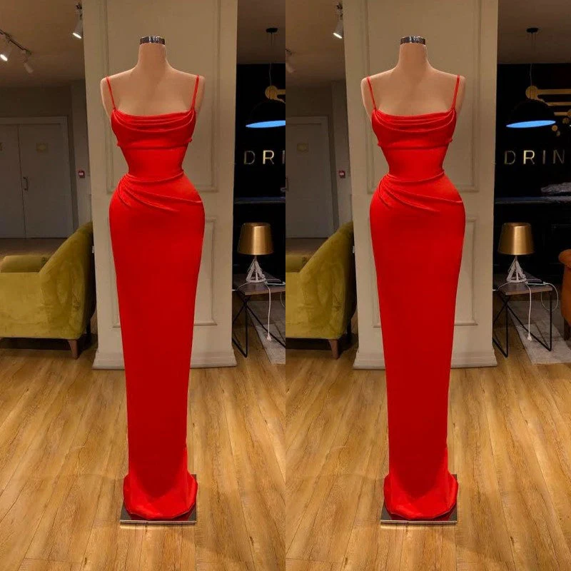 Front-ruffle Orange Sheath Prom Dress Spaghetti Straps - Image 2