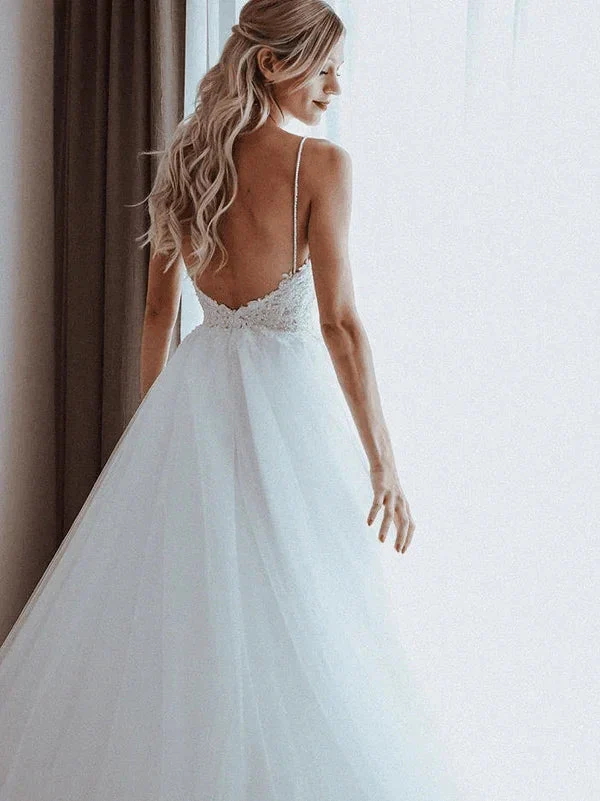 Spaghetti Straps Beaded Appliqued A-line Tulle Wedding Dresses WD550 - Image 4