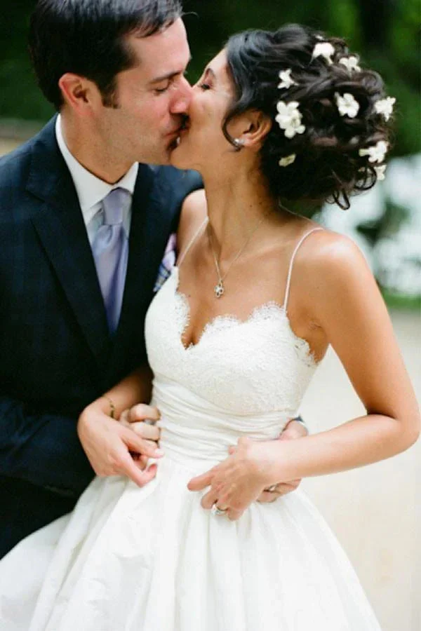 Spaghetti Straps Floor-Length Ivory Wedding Dress With Lace WD117 - Image 2