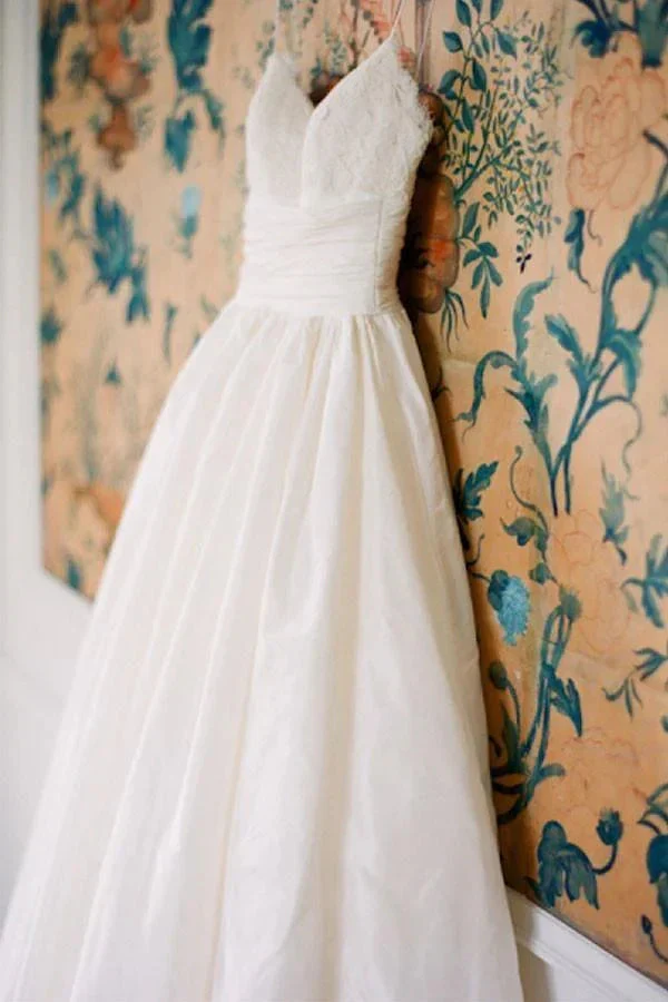 Spaghetti Straps Floor-Length Ivory Wedding Dress With Lace WD117 - Image 3