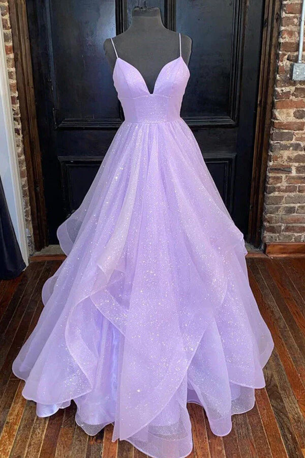 Sparkly Lavender Tiered Tulle A-line Princess Prom Dresses, Evening Gown, MP671 - Image 2
