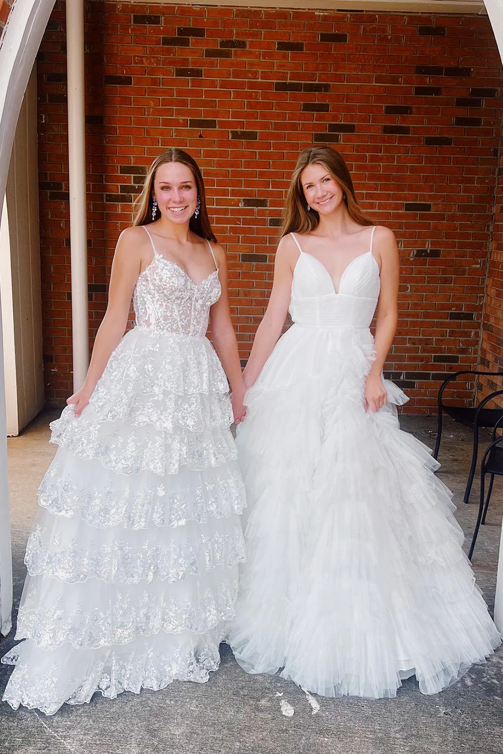 A Line Spaghetti Straps Tiered Lace Prom Dress - Image 12